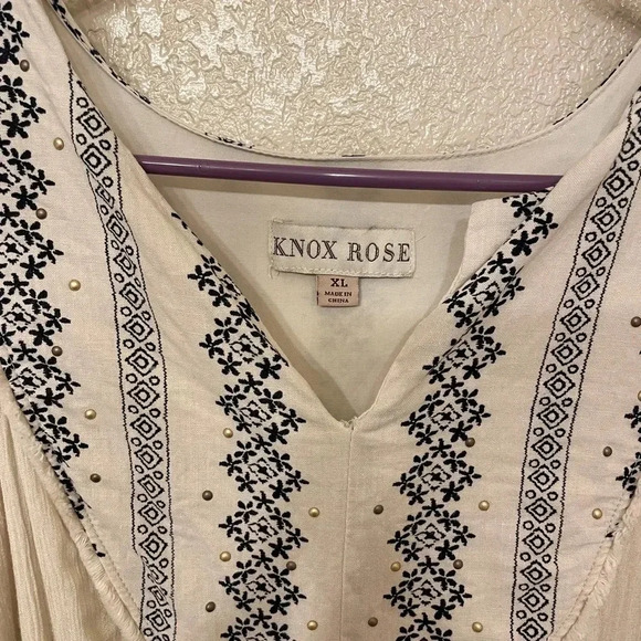 Knox Rose distressed hem sleeveless linen embroidered boho hippie western XL - Picture 2 of 10